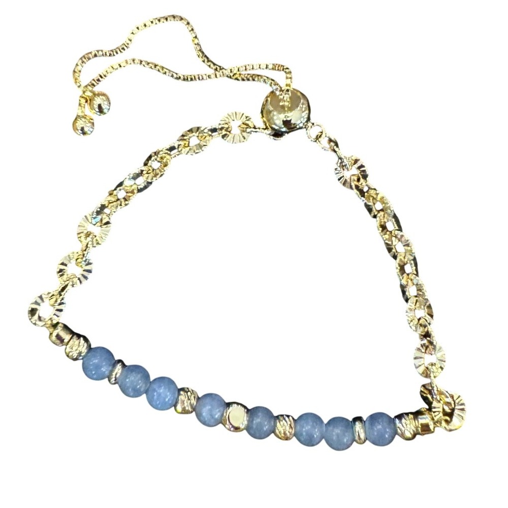 Torchists Gold Tone Blue Bead Adjustable Bolo Bracelet New in Box